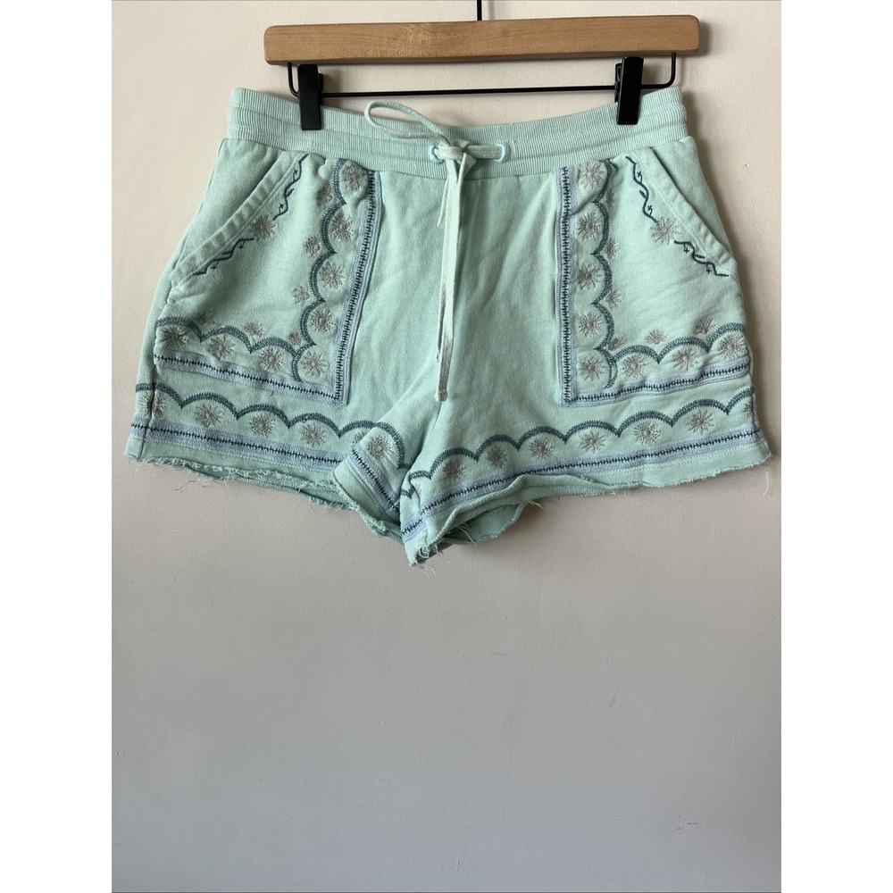 by Anthropologie Marka Embroidered Lounge Sweat Shorts Aqua